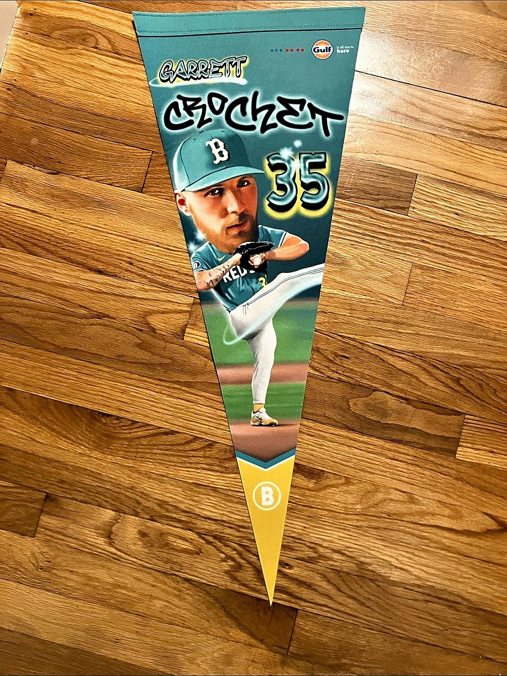 Garrett Baseball Pennant in Green & Yellow Like New (Red Sox)